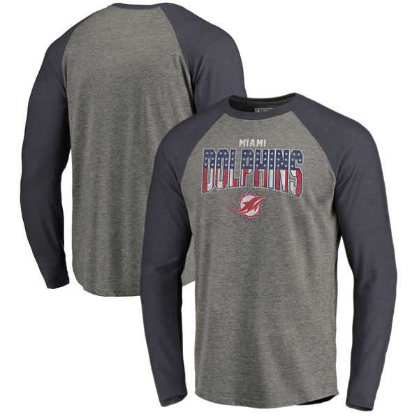 Miami Dolphins NFL Pro Line by Fanatics Branded Freedom Long Sleeve Tri-Blend Raglan T-Shirt - Heathered Gray